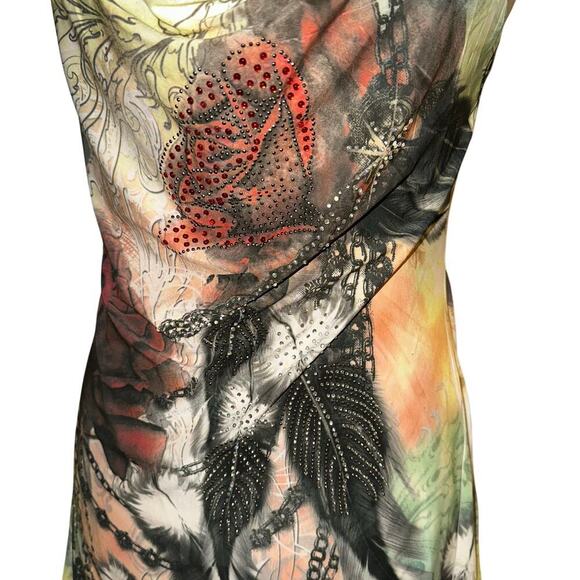 Vintage y2k artsy tattoo print handkerchief hem tunic top - Picture 5 of 10